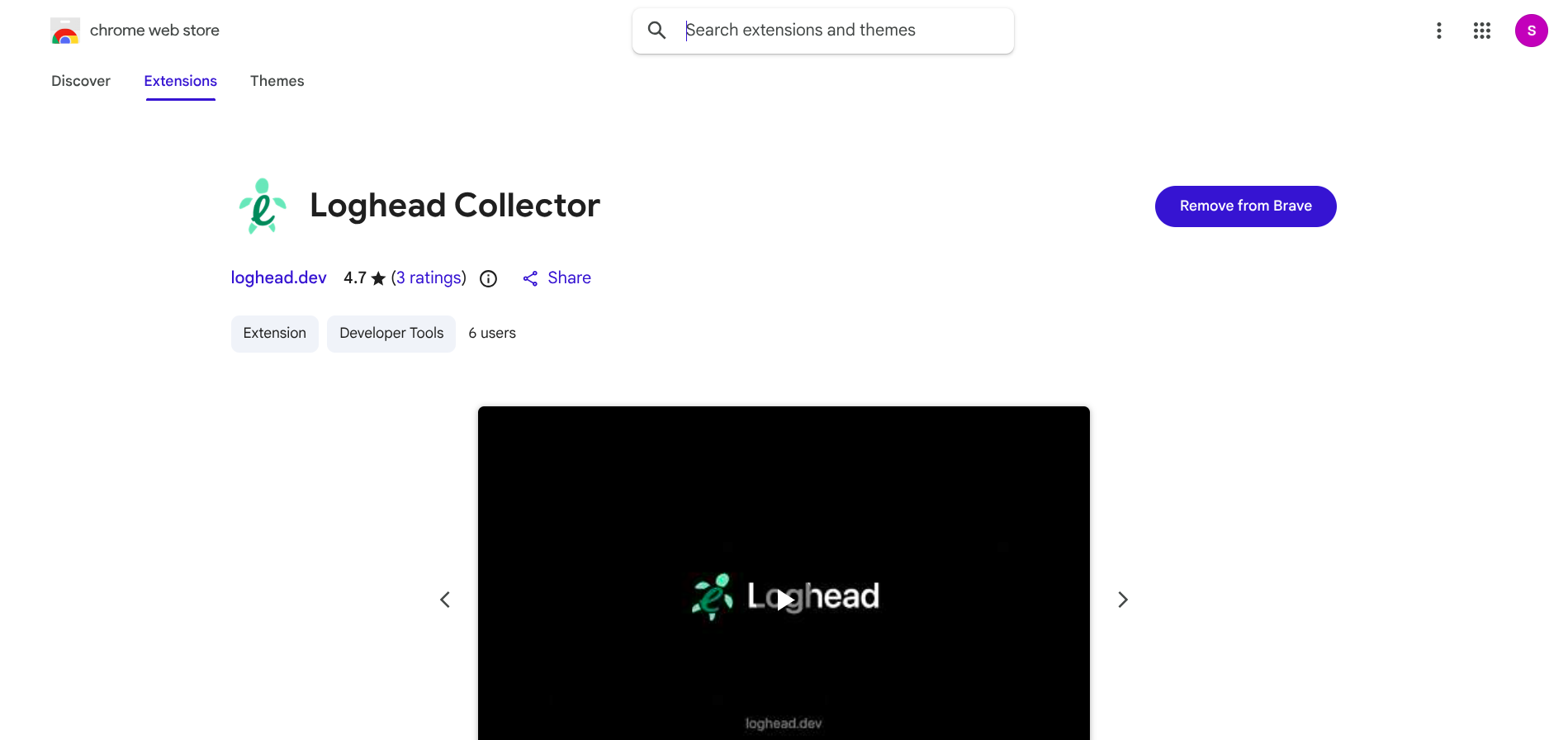 Loghead Collector extension on the Chrome Web Store